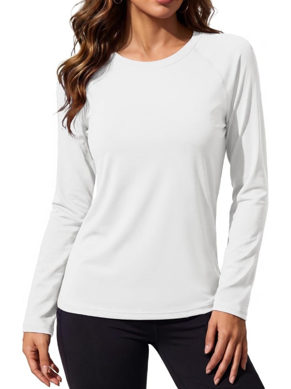 Women's White Long Sleeve Crew Neck Warm Undershirts Casual Tops Shirts